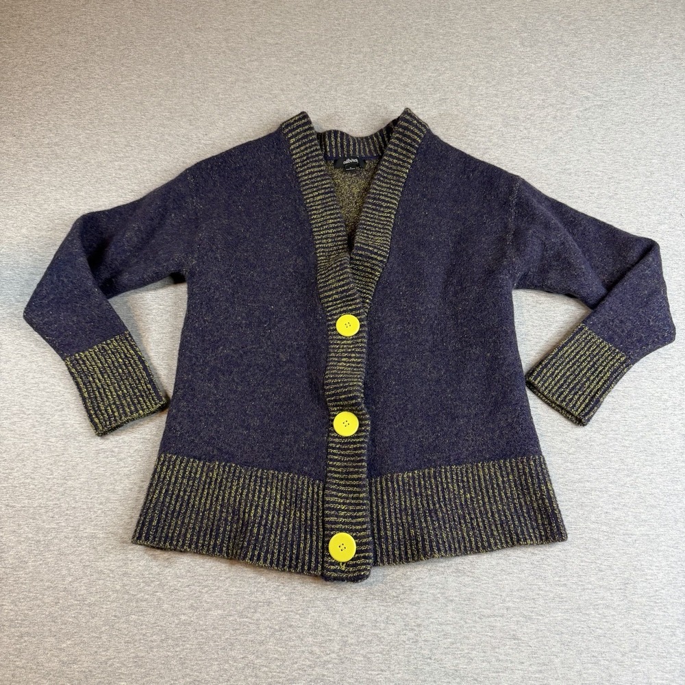 Allbirds "The Cardi" Merino Wool Cardigan Dark Purple Lime Green Size XS Read